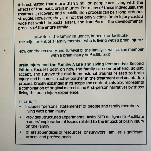 Brain Injury & the Family: A Life & Living Perspective 2nd Ed. Book Orto & Power - Picture 9 of 11